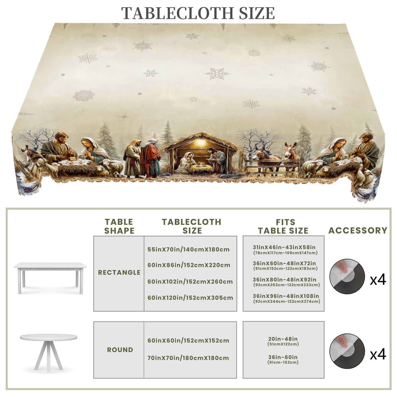 Christmas Round Tablecloth – Festive Holiday Table Cover with Red & Black Plaid Trees, Ornaments, and Snowflake Design"