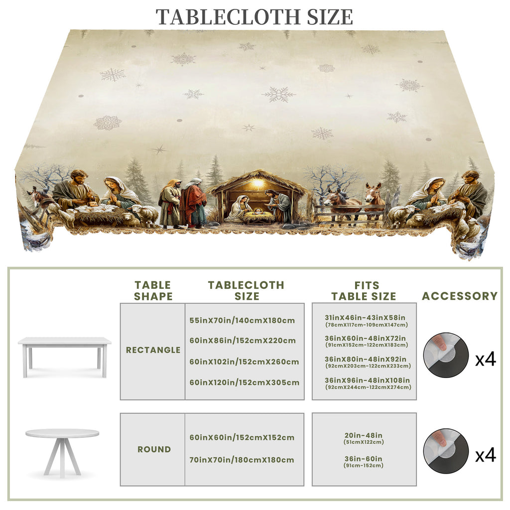 Christmas Round Tablecloth – Festive Holiday Table Cover with Red & Black Plaid Trees, Ornaments, and Snowflake Design"